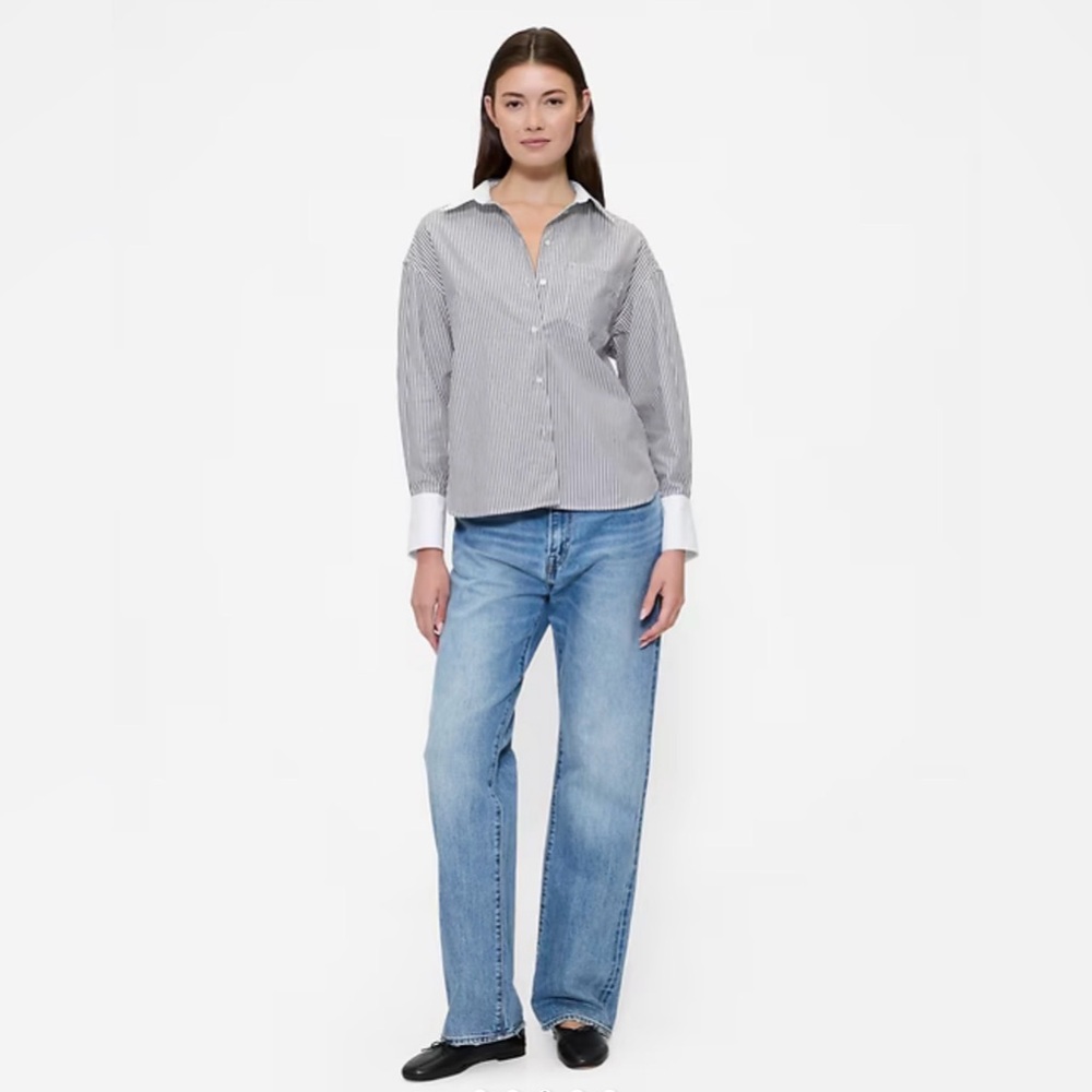 GAP Navy and White Stripe Poplin Women's Top Contrast The Big Shirt XS - Picture 3 of 7